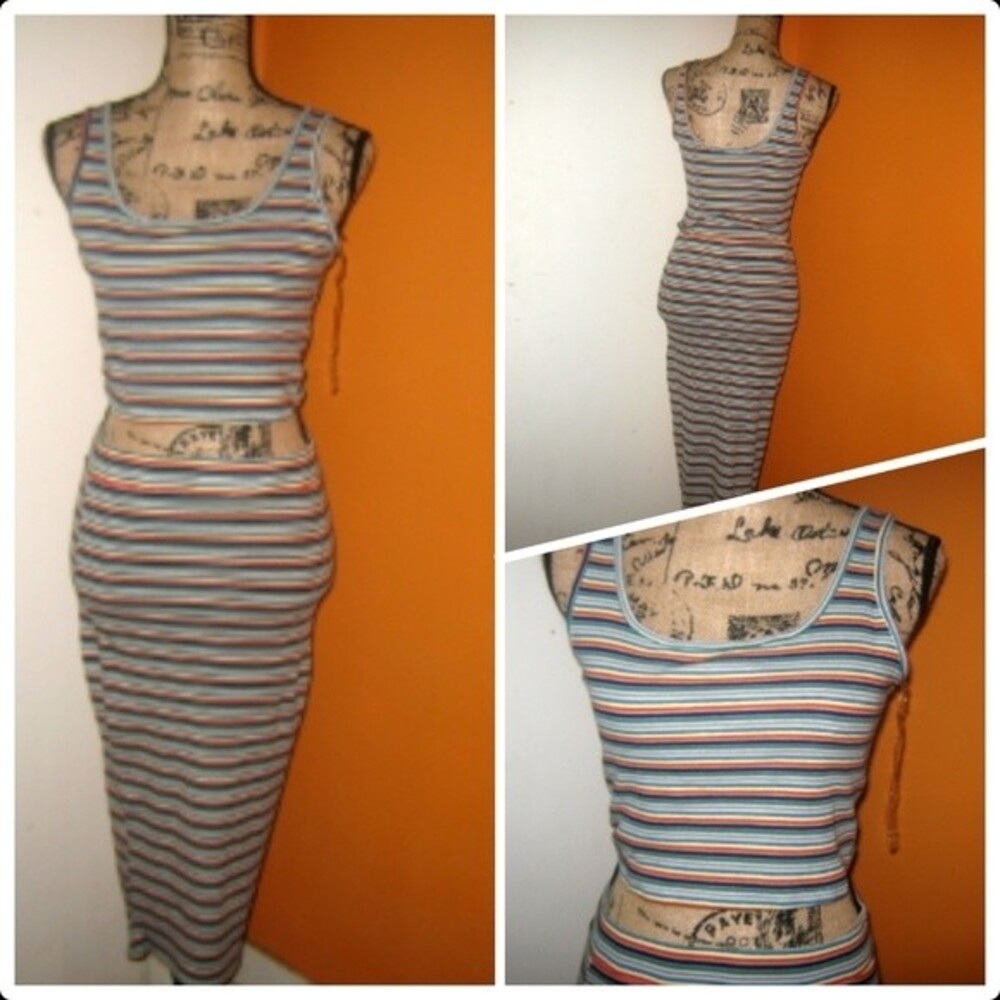 Active USA Jrs Large Multi Striped Crop Tank and Pencil Skirt Set